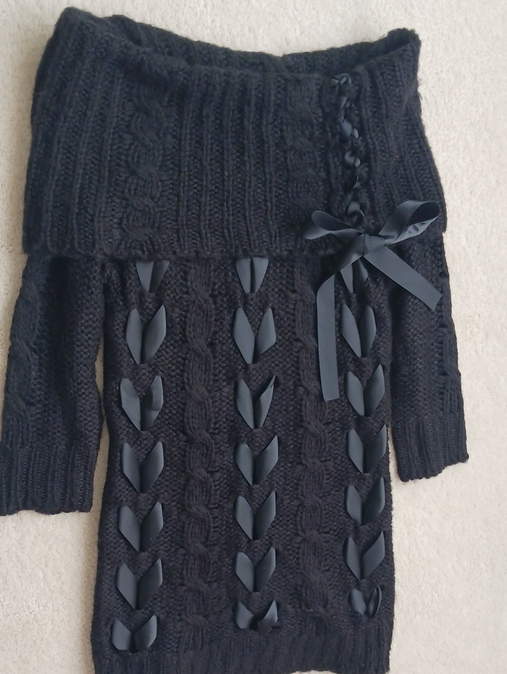 Arden B Black Off-the-Shoulder Sweater with Ribbon NWT